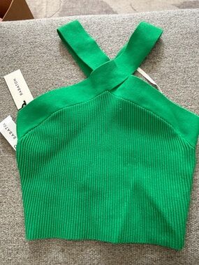 Green Ribbed Cross-Back Crop Top
